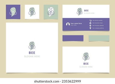 Bee logo design with editable slogan. Branding book and business card template.