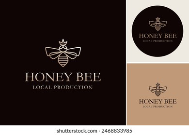 Diseño de logotipo de abeja. Logo de Vector de miel. Reina de las abejas