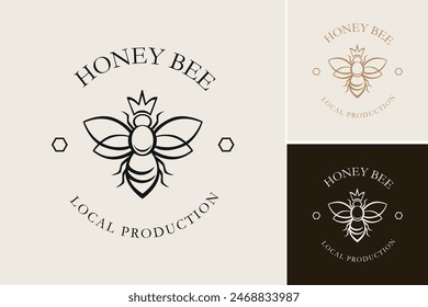 Bee logo design. Honey vector logo. Queen of bees