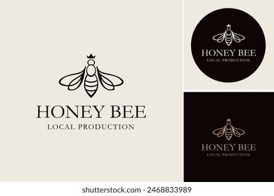 Diseño de logotipo de abeja. Logo de Vector de miel. Reina de las abejas