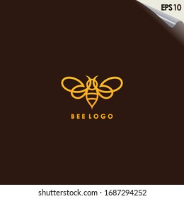 Bee Logo Design With Luxury Gold Colour. Bee Logo Template. Modern Design. Flat Logo. Vector Illustration