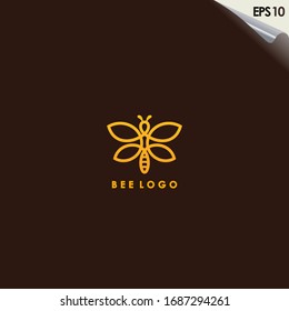 Diseño Con Logotipo Abeja Con Color Dorado De Lujo. Plantilla de logotipo de abeja. Diseño moderno. Logo plano. Ilustración vectorial