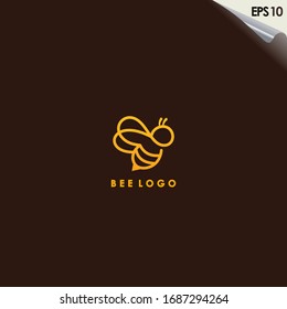 Bee Logo Design With Luxury Gold Colour. Bee Logo Template. Modern Design. Flat Logo. Vector Illustration