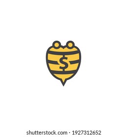 Bee Logo Design With Luxury Gold Colour. Bee Logo Template. Modern Design. Flat Logo. Vector Illustration