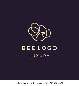 Bee Logo Design With Luxury Gold Colour. Bee Logo Template