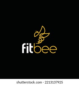 Bee Logo Design With Luxury Gold Colour. Bee Logo Template. Modern Design. Flat Logo. Vector Illustration