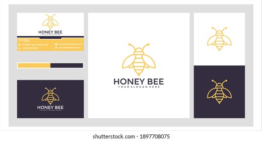 Bee logo design with stylish lines and business cards	