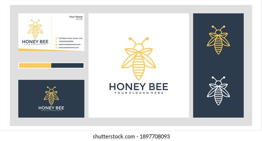 Bee logo design with stylish lines and business cards	