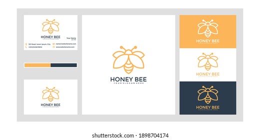 Bee logo design with stylish lines and business cards	