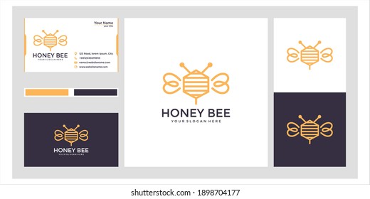 Bienenlogo-Design mit stilvollen Linien und Visitenkarten	