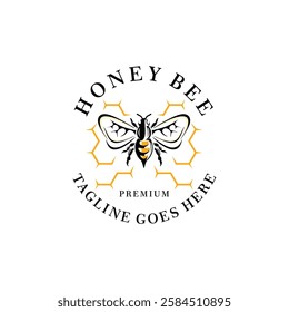 Bee logo design template illustration vector graphic, Organic honey bee logo design bee animal premium template