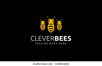  Bee logo design template vector sign symbol dark background