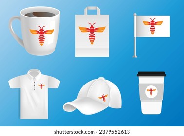 Bee Logo Design Vector. Graphic Symbol and T-shirts, coffee cups, bags, caps, flags Pro Vector