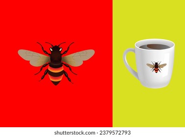 Bee Logo Design Vector. Graphic Symbol For Tee cup Pro Vector
