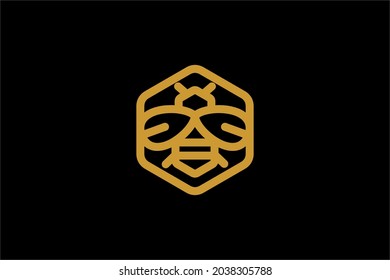 Bee logo design vector. Honeybee abstract symbol. Outline flying insect vector icon.