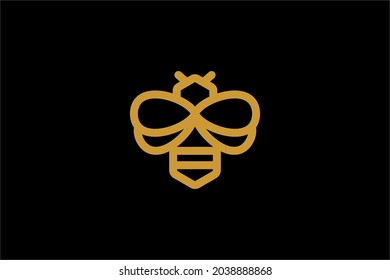 Bee logo design vector. Honeybee abstract symbol. Outline flying insect vector icon.