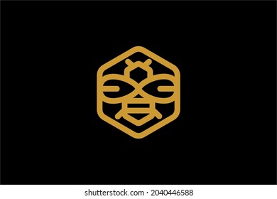Bee logo design vector. Honeybee abstract symbol. Outline flying insect vector icon.