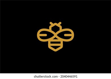 Bee logo design vector. Honeybee abstract symbol. Outline flying insect vector icon.