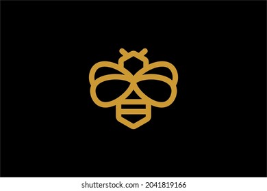 Bee logo design vector. Honeybee abstract symbol. Outline flying insect vector icon.