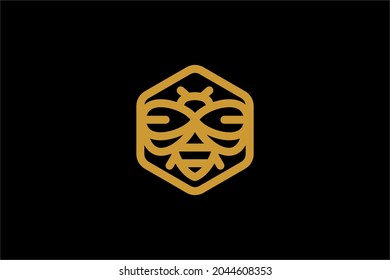 Bee logo design vector. Honeybee abstract symbol. Outline flying insect vector icon.