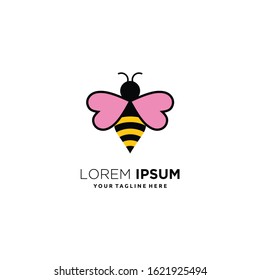 Bee logo design vector template linear style. Hornet bug illustration Outline icon vector. Wings of love shape idea