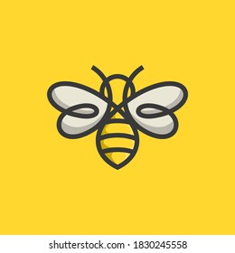 Bee Logo design vector template linear style. Outline icon. Creative Hard work Hive Logotype concept
