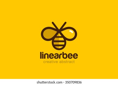 Bee Logo Design Vector Template Linear Style. Outline Icon.
Creative Hard Work Hive Logotype Concept