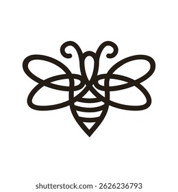 Bee logo featuring smooth, symmetrical line art with curving wings and antennae, ideal for eco-friendly brands, honey products, or nature-based businesses.