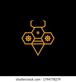 Bee logo and flower suitable for beekeeping logos, creative industries and online shops. Trendy style