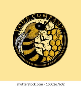 bee logo. Hand drawn engraving style illustrations.