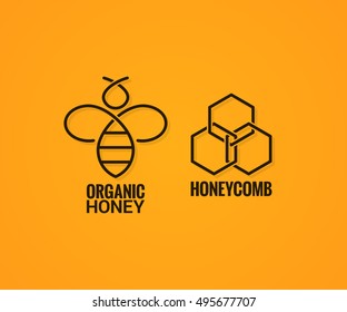 bee logo and honeycombs label on yellow background