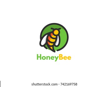 Bee logo icon design. The concept for the industry sales and production of honey, breeding and keeping bees. Flat line vector illustration.