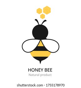 Logotipo de abeja o icono aislado en ilustración vectorial de fondo blanco. Personaje de dibujos animados.