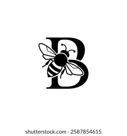 Bee Logo with Letter 'B' Creative Vector Design 