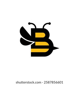 Bee Logo with Letter 'B' Creative Design Vector illustration.