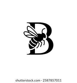 Bee Logo with Letter 'B' Creative Design Vector illustration.