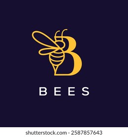 Bee Logo with Letter 'B' Creative Design Vector illustration.