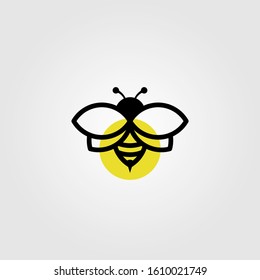 bee logo line art vector in black color vintage illustration design