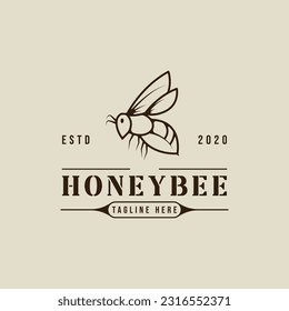 bee logo line art vector simple illustration template icon graphic design. honey hive sign or symbol for product from nature business