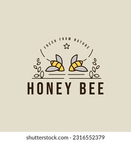 bee logo line art vector simple illustration template icon graphic design. honey hive sign or symbol for product from nature business with typography style