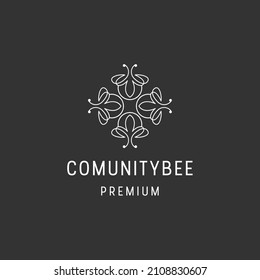 Icono de estilo lineal del logotipo de la abeja en el fondo negro