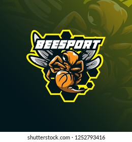 bee logo mascot  design sport vector with modern illustration concept style for badge, emblem and tshirt printing. angry bee mascot illustration.