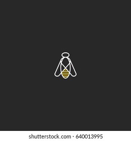 Bee logo mockup hipster linear geometric style. Simple silhouette insect outline design element template. Lines monogram black and white style. Bumblebee icon.