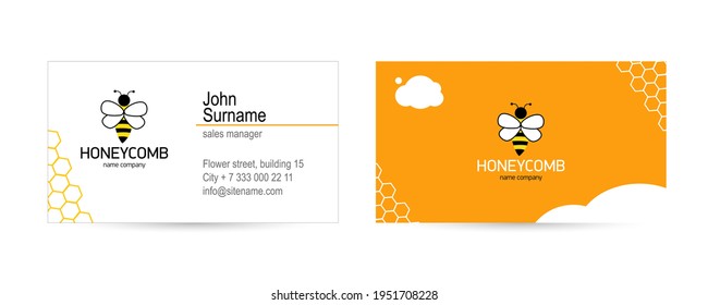 Bee logo and Modern bright design Business Card. Creative business card for the honey company. Vector illustration in flat style.