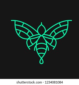 bee logo on black background with green lines