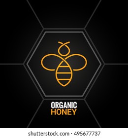 Bee logo on honeycomb background 