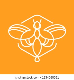 bee logo on yellow background with white lines