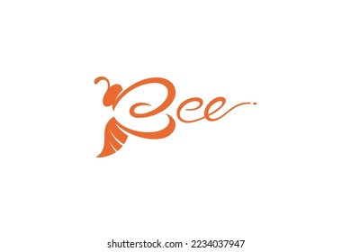 Bee logo with orange flat design concept
