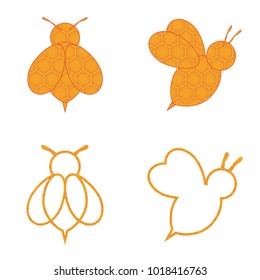 Bee logo. The product label on the jar. The pattern of a honeycomb. The sticker on the product. Natural sweetness. Vector illustration