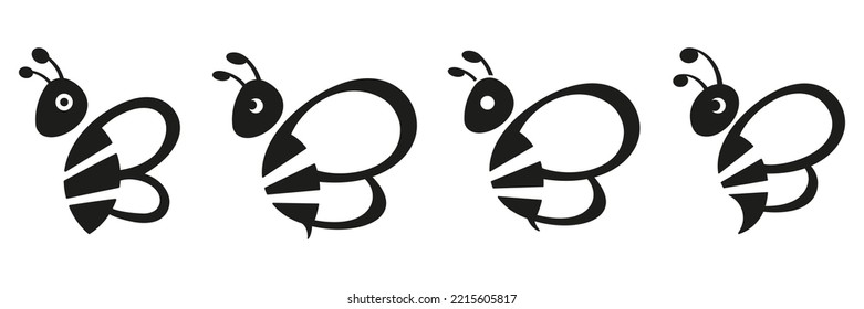 Bee logo set. Bumblebee silhouette collection. Vector isolated on white.	